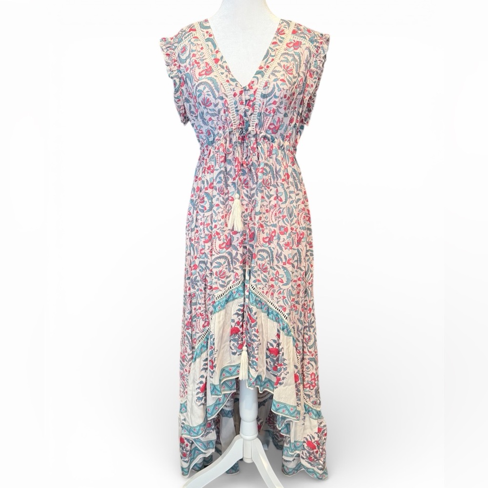 Miss June Women's Cotton Red Blue Bohemian Chic Maxi Dress Size Small